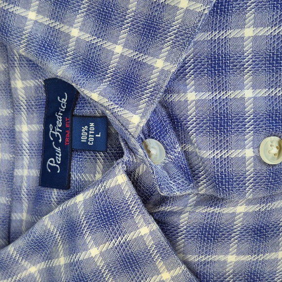 Paul Fredrick Long Sleeve Button Down Purple and White Plaid Men's Shirt - Picture 14 of 15